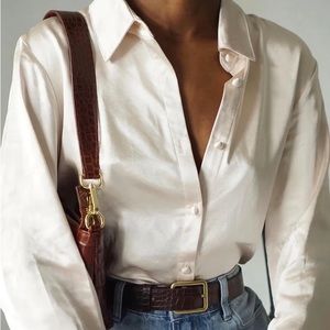 Princess Polly Vintage Vibes Button Front Blouse Champagne